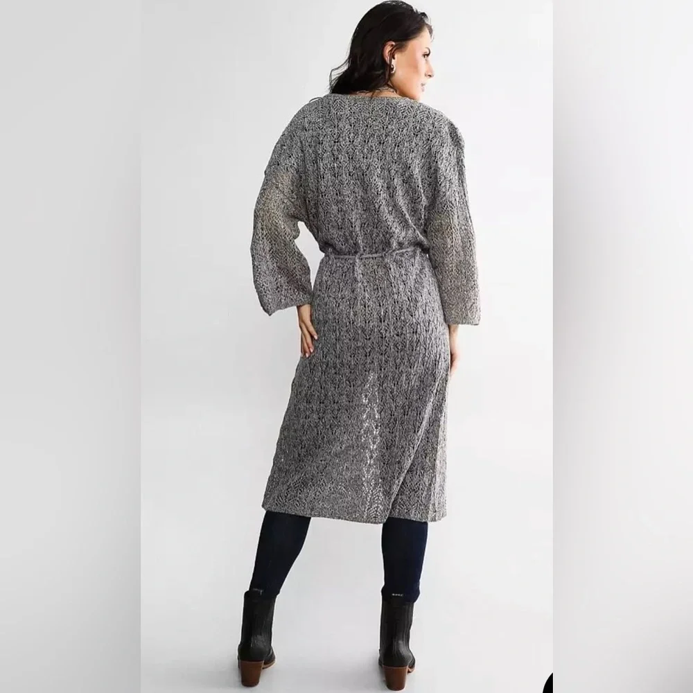 Daytrip Lightweight Cardigan Duster NEW Women Small Grey Long Open Knit Cover Up - Picture 5 of 15